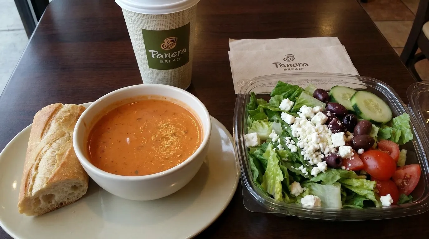 Panera Greek Salad and Creamy Tomato Soup combo