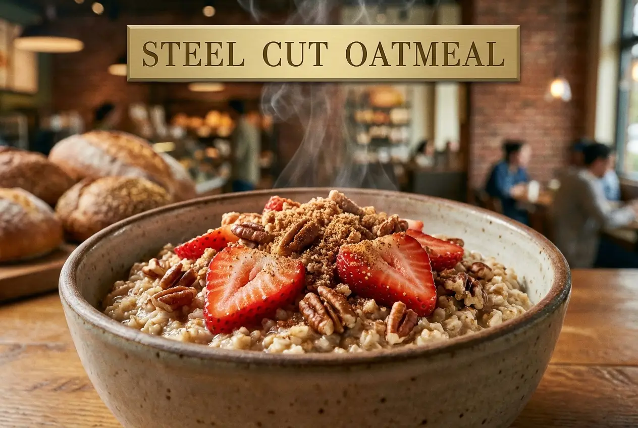 Steel Cut Oatmeal with Strawberries & Pecans