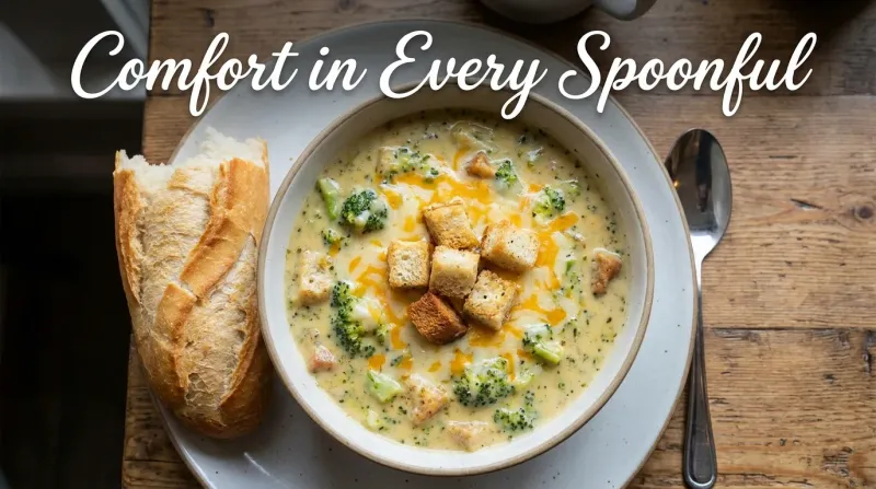 Panera Broccoli Cheddar Soup 2026 - Creamy cheese soup with broccoli in a sourdough bread bowl