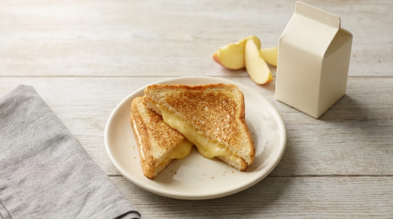 A Panera kids grilled cheese sandwich on a tray