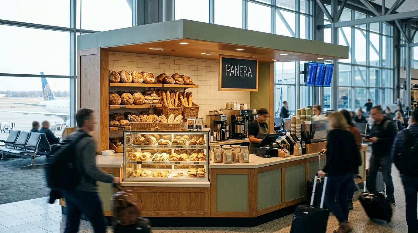 A Panera counter inside an airport terminal