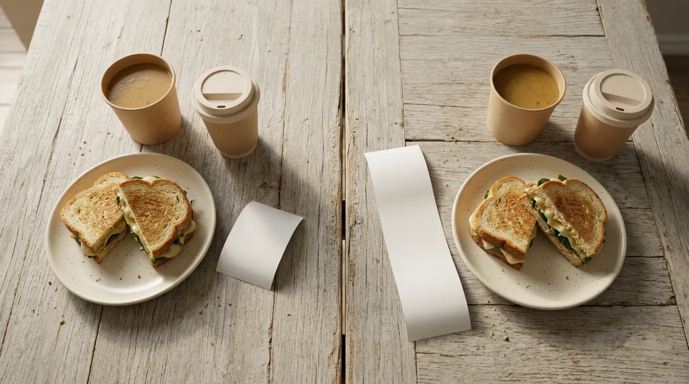 Two identical Panera orders side by side with two different receipts