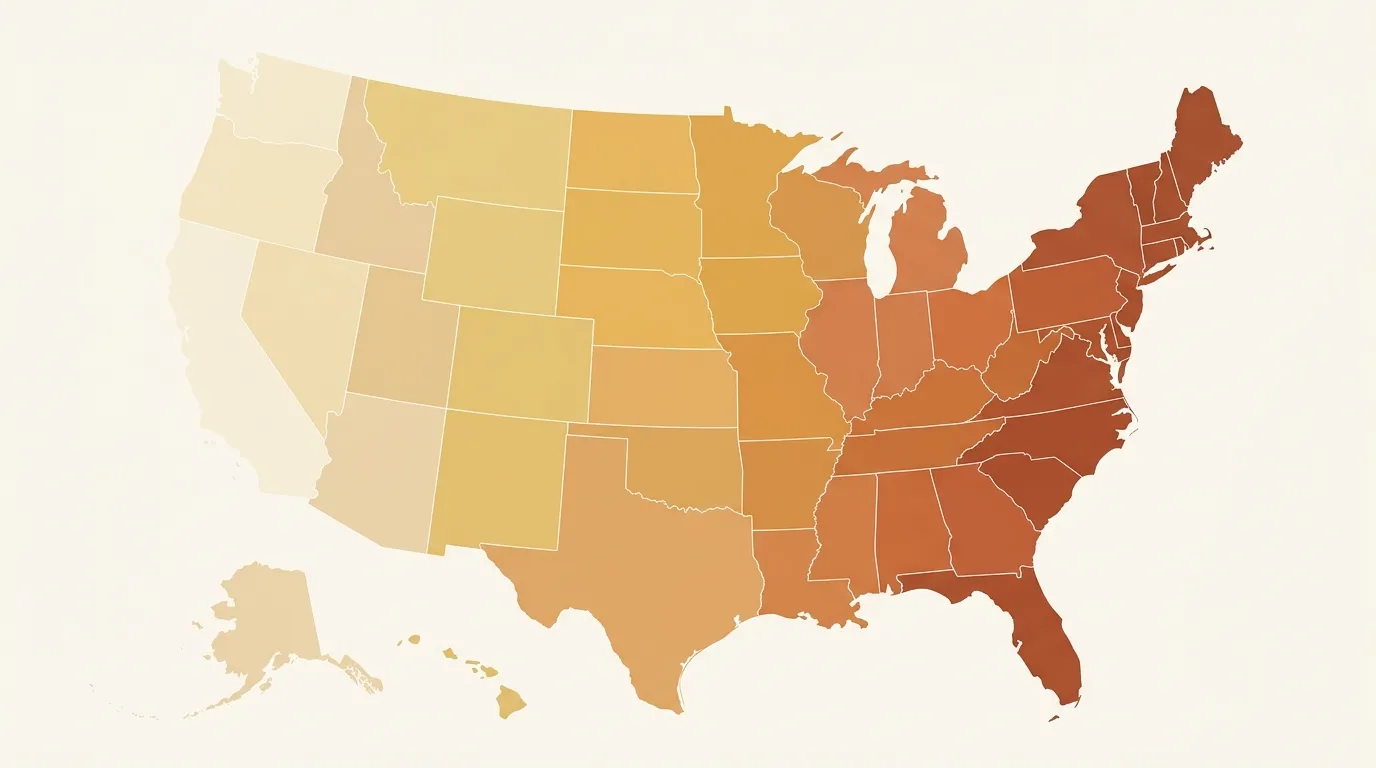A map of the United States shaded by how much a Panera lunch costs