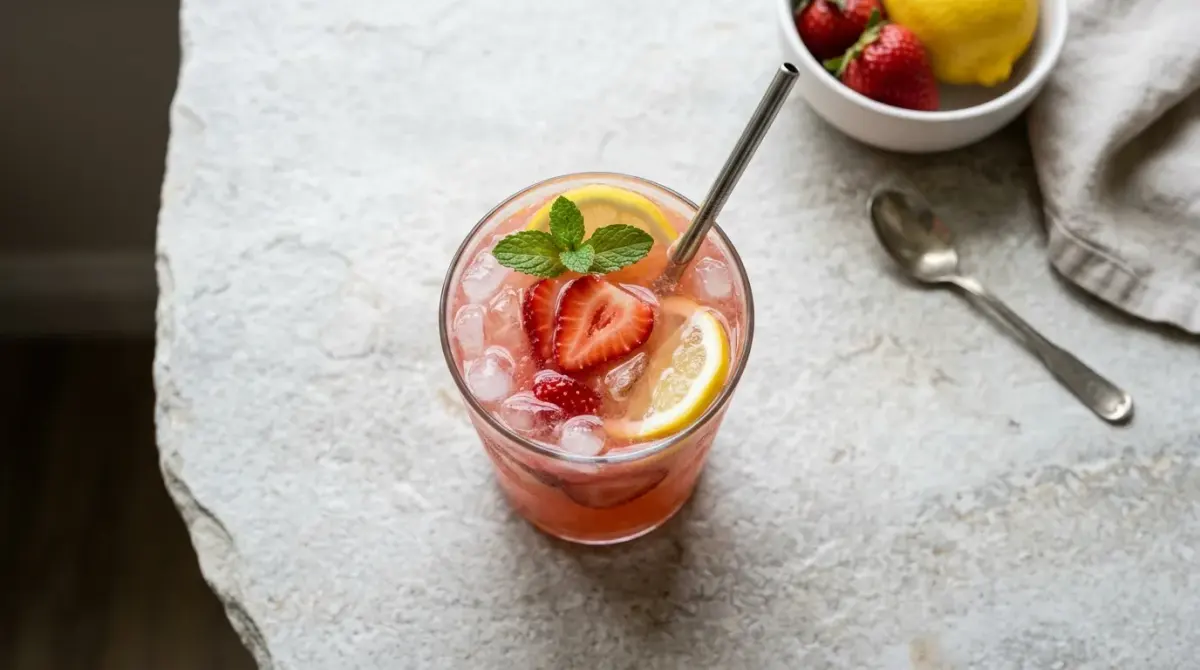 A Panera Charged Lemonade in a clear cup, the drink Panera no longer sells